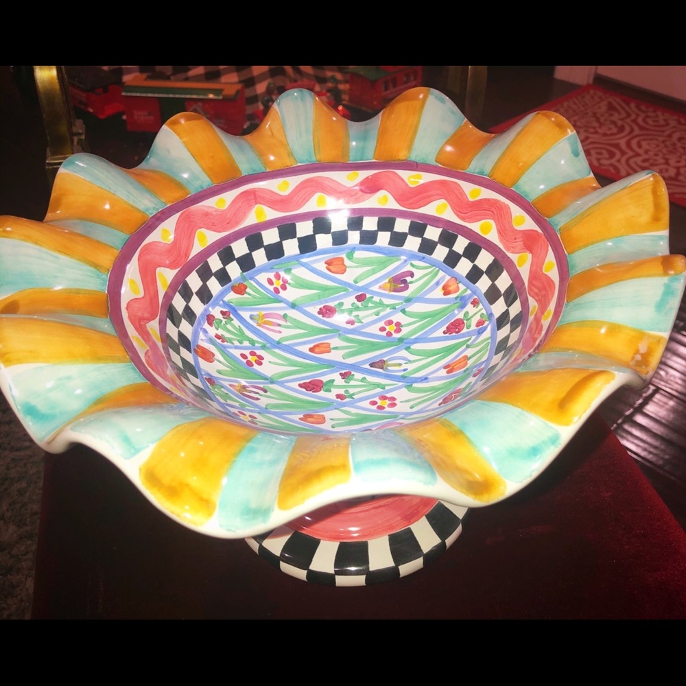 MACKENZIE-CHILDS TAYLOR FLUTED RIM COMPOTE BOWL